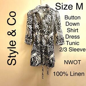 5/$15💥 Zebra Print Button Down Tunic Dress 2/3 sleeve